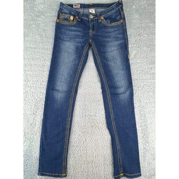 True Religion Billy Super T Womens 29 Jeans USA Blue Denim Orange Stitch NWOT - Picture 2 of 16